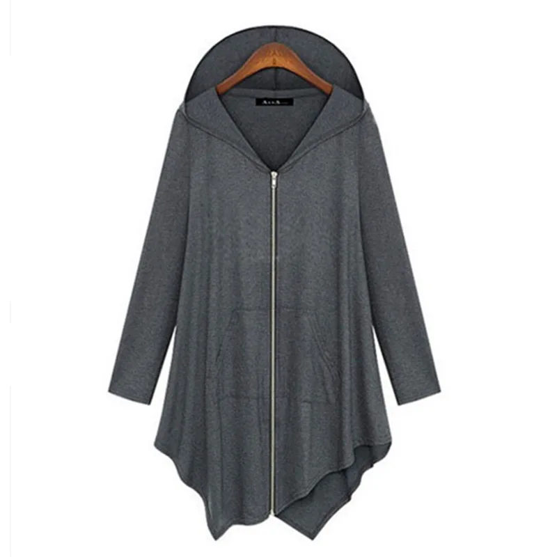 2017 New Women Knitted Loose Sweaters Pockets Long Sleeve Zipper Coat Casual Irregular Plus Size Hooded Dropped Cardigans |