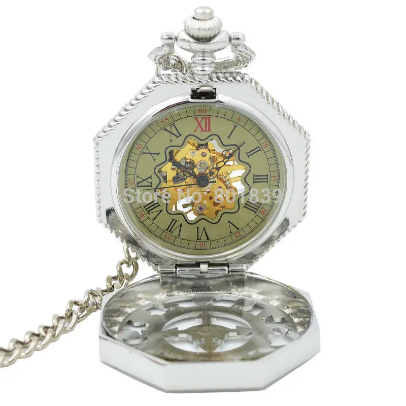 Мужские карманные часы большого размера из металлического сплава с блестящей