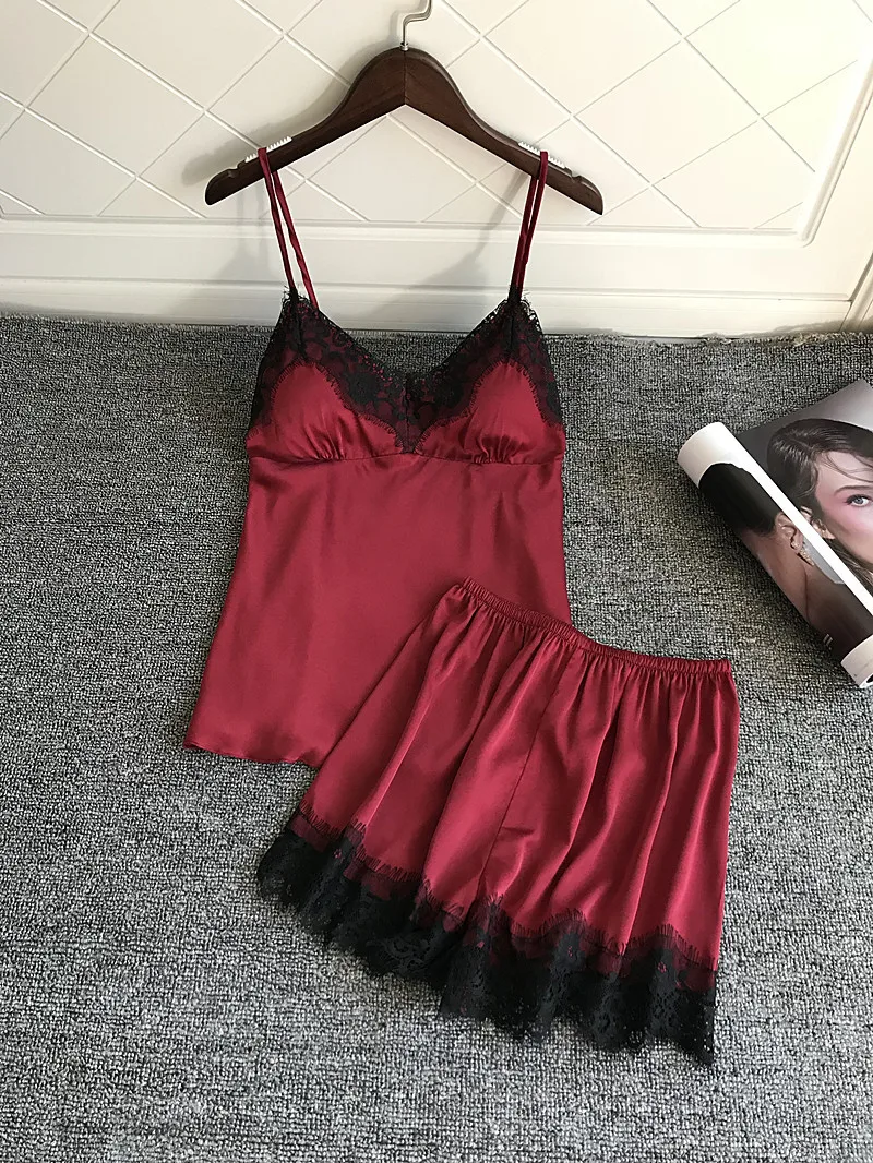 QWEEK женская пижама атласная Пижама шелковая Домашняя одежда кружевная