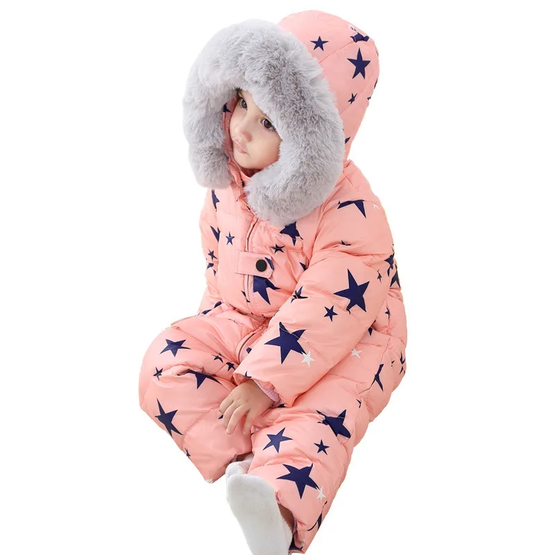 Children Winter Romper Baby Boys Jumpsuits Clothing Down Warm Jacket Girls Siamese Snowsuit -30 Degree 0-4 Years | Мать и ребенок