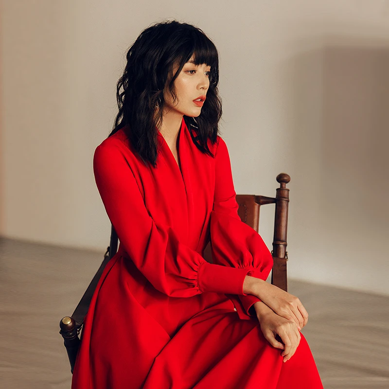 VERRAGEE 2019 весеннее длинное платье Элегантное красное винтажное с поясом | Женская