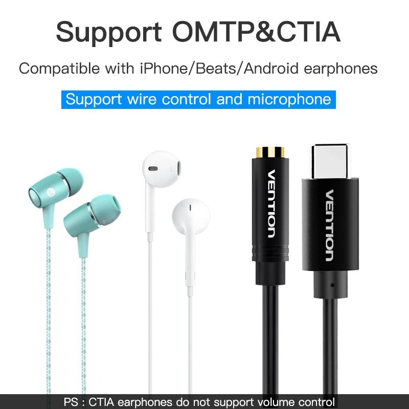 Vention type c до 3 5 мм разъем для наушников кабель usb аудио адаптер Xiaomi Mi6|headphone cable|jack