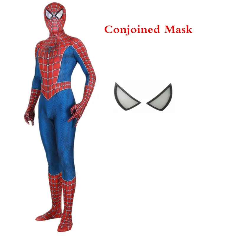 Mask Conjoined Детский Взрослый костюм паука 3 Raimi человек паук косплей костюм человек паук костюм супергероя Боди Комбинезоны Zentai для мальчиков - Цвет: Mask Conjoined