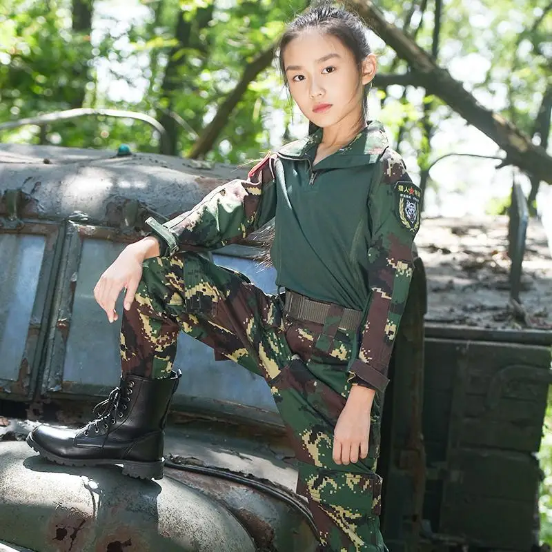 2pcs Children Teenager Boys Girls Special Forces Camouflage Military Uniform Training Tactical Costumes Desert Combat Army Suit - Цвет: Sets A
