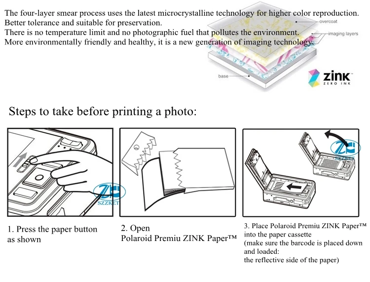 Премиум ZINK paper 2*3 ''для мгновенной фотокамеры Polaroid Z2300 Snap Touch Zip Pinter Socialmatic Instagram Photo paper