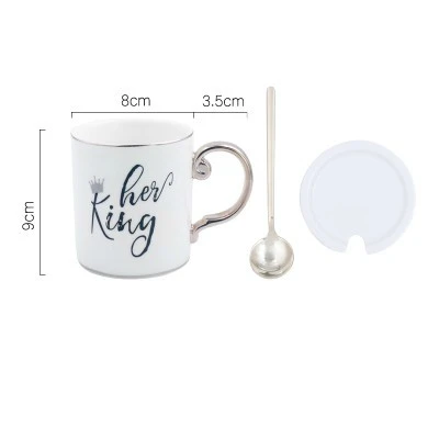 His KING INS Мода Золотой Край письмо queen императорская корона изящная Керамическая кофе кружка с крышкой и чай ложка для молока чай чашки таза гато - Цвет: His KING