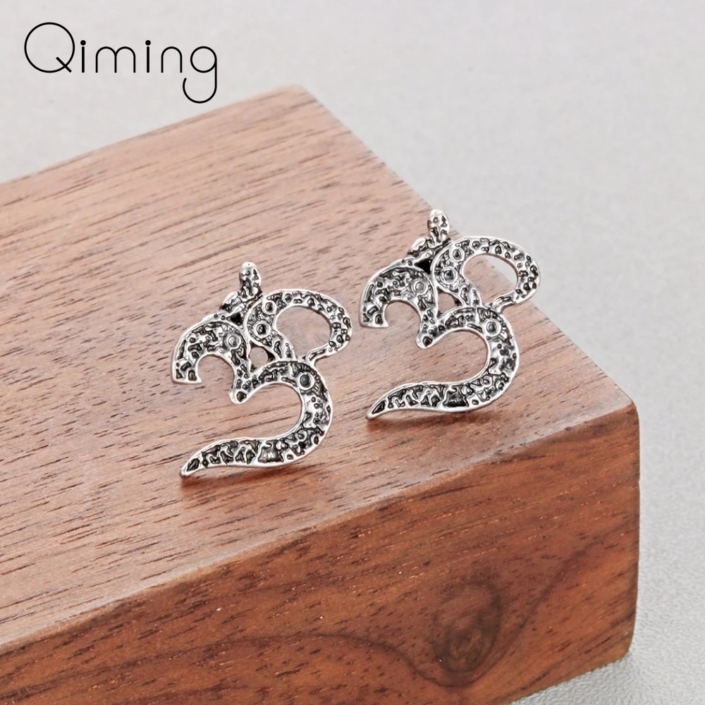 Женские серьги гвоздики Om для йоги Античная Мода бронза Ом медитация бижутерия