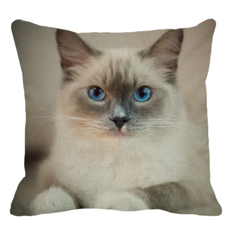Декоративная наволочка для дивана XUNYU Cute Pet Чехол подушки с кошкой Siamese Cat льняные