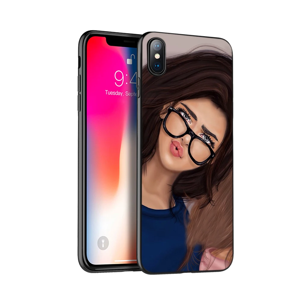 Чехол из ТПУ для iphone 5 черный чехол 6 6s 7 8 plus x 10 XR XS 11 pro MAX девочек брунет блондинка