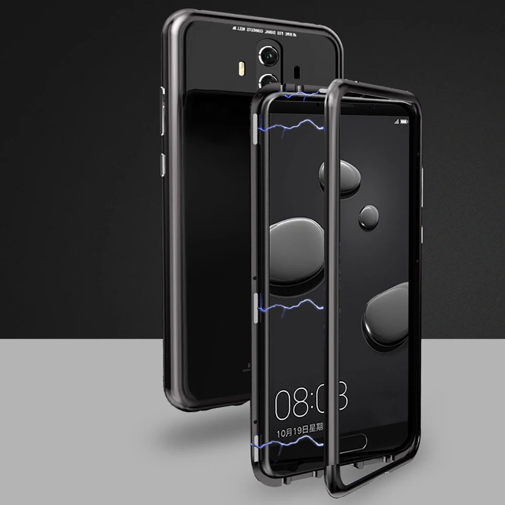 

Magnetic Adsorption Metal Case For Huawei Honor 10 9i V10 Play Luxury Tempered Glass Cover For huawei Mate 20 Pro lite 20 X