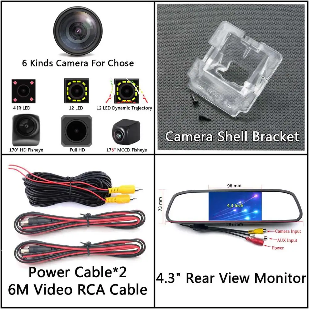 175 градусов Fisheye MCCD 12LED HD камера заднего вида Камера для Mitsubishi Outlander 2003 2004 2005 2006 2007 2008 2009 2012 автомобиля - Название цвета: Camera 4.3 Mirror