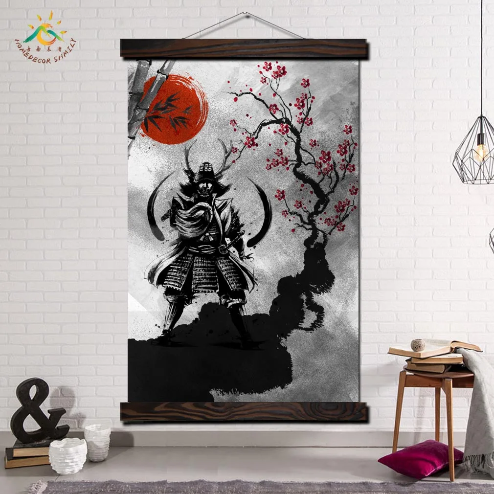 

Japanese samurai Red Sun Modern Wall Art Print Pop Art Posters and Prints Scroll Canvas Painting wall pictures for living Room