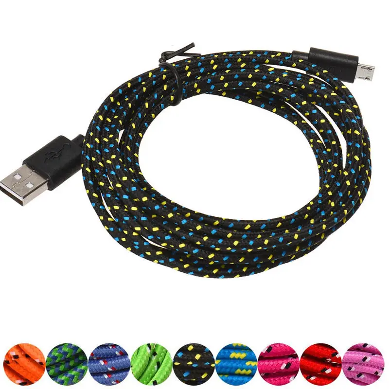 100 шт. в партии 3 м/10 футов плетеный нейлоновый Micro USB зарядное устройство аксессуар