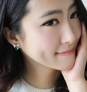 AIWGX Fashion Charm Exquisite Blue Crystal Cubic Zircon Cube Rubik's Bow Earrings For Women's Jewelry | Украшения и