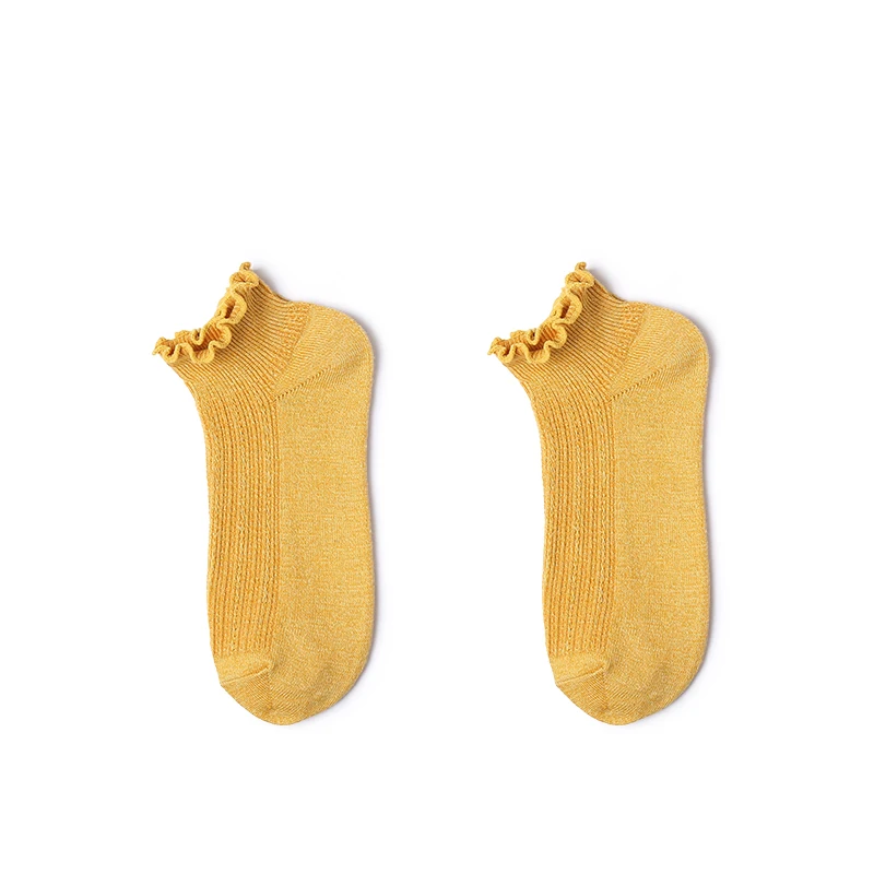 Милые осенние Однотонная одежда хлопок оборками Для женщин носки милые