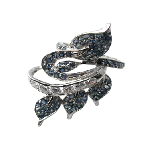 Qi Xuan_Fashion Jewelry_Dark Blue Stone Luxury Leavies Rings_S925 Solid Silver Fashion rings_производитель прямая