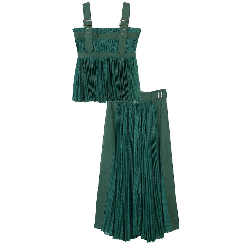 Летние пикантные женские комплект 2018 зеленый желтый без рукавов Топ на лямках и