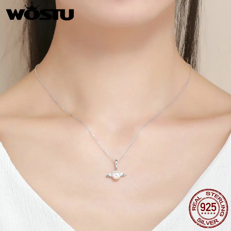 WOSTU 100% Стерлинговое Серебро 925 пробы озорные ангельские крылья из перьев ожерелье