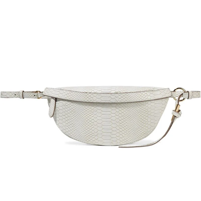 Женская поясная сумка модная Новая черная белая кожаная на молнии со змеиным