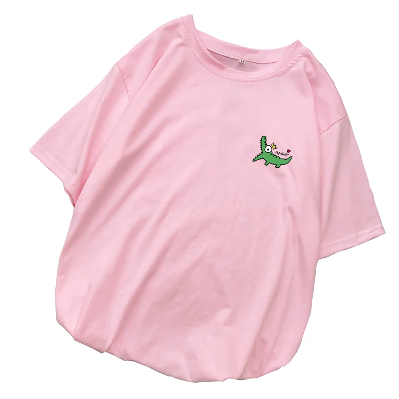 New Kawaii Cute Crocodile T Shirt Women Casual Funny Cartoon Print T-shirt Harajuku Streetwear Short Sleeve Tops Tee Femme | Женская