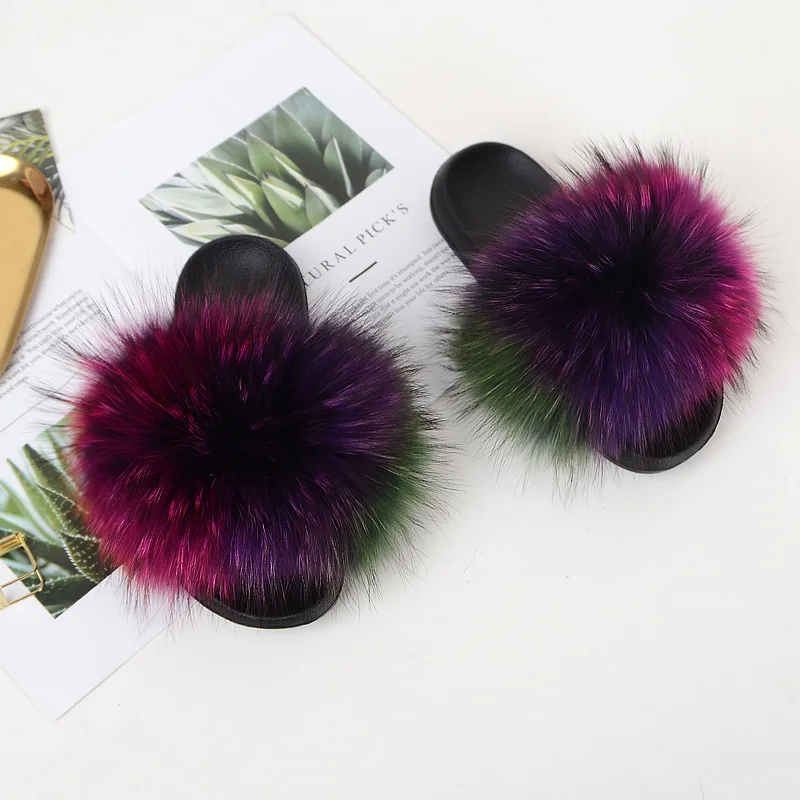 FURFEER Women Fur Slippers Real Fox Slides Home Furry Flat Sandals Female Cute Fluffy House Shoes Woman Brand Luxury | Обувь