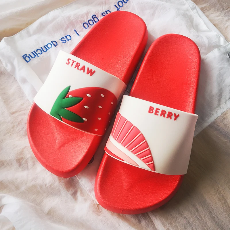 Летние женские тапочки милые фрукты арбуз Клубничные шлепанцы домашние уличные