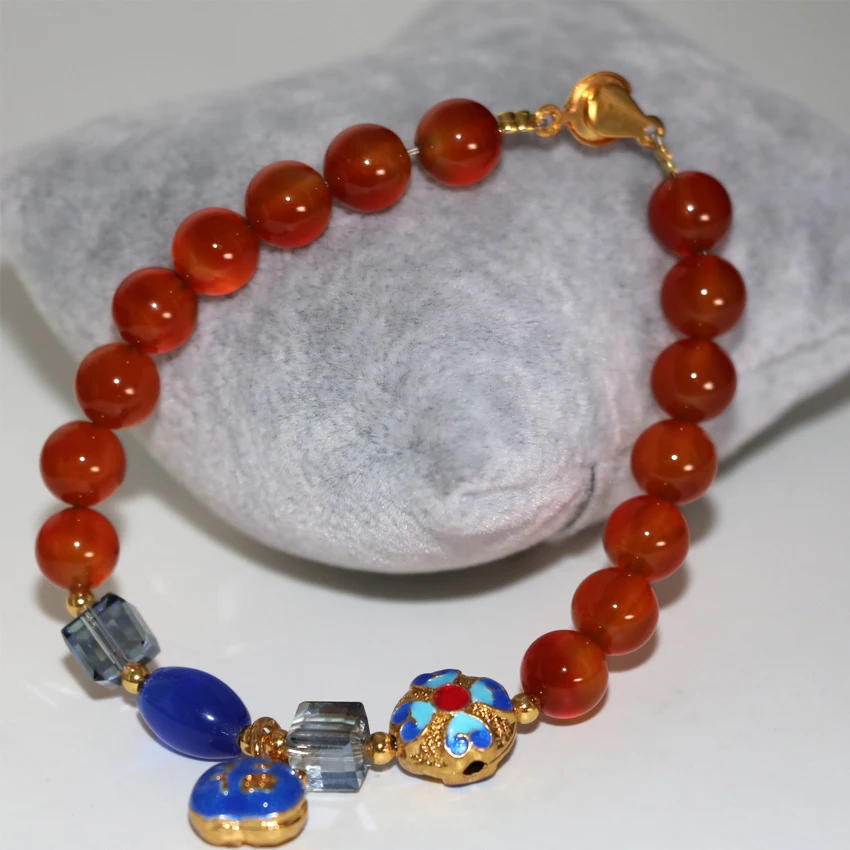 Top quality 8mm natural red stone carnelian onyx agat round beads bracelets women cloisonne hot sale jewelry 7.5inch B2954 | Украшения и