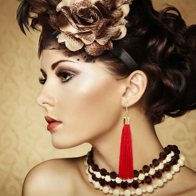 Женские богемные серьги с кисточками длинные подвески в этническом стиле 18