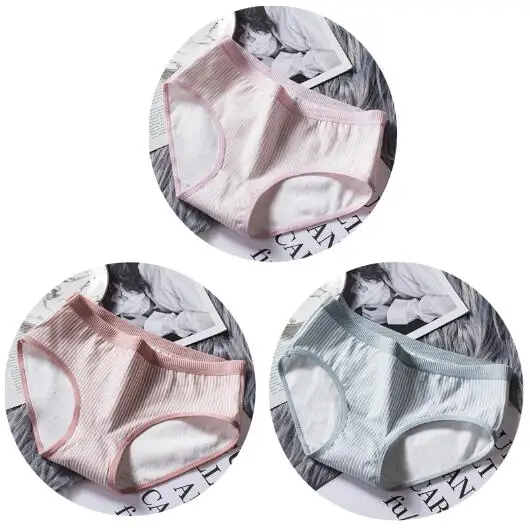 3PCS-031-4 3 шт./лот, хлопковое женское нижнее белье, трусы для девочек в полоску с низкой талией, комфортные женские трусики, нижнее белье, дышащие трусики - Цвет: 3PCS-031-4