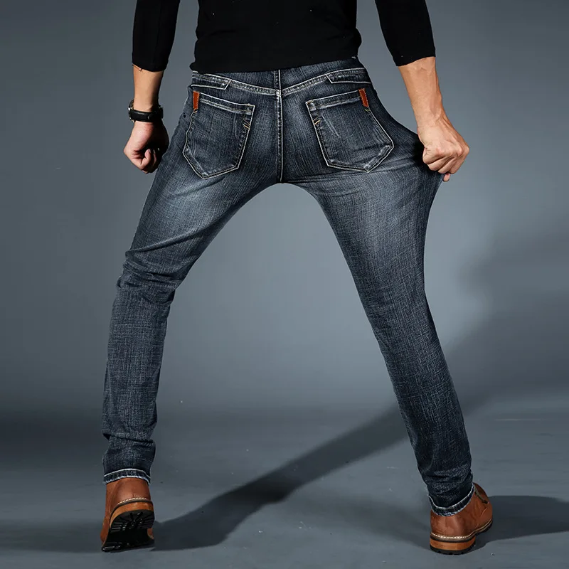 URSPORTTECH Brand New Men's Fashion Jeans Business Casual Stretch Slim Jeans Classic Trousers Denim Pants Male
