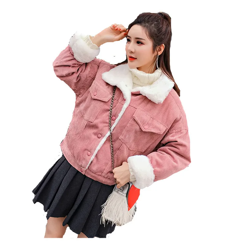 Зимняя теплая плотная Женская Вельветовая куртка винтажное однобортное пальто