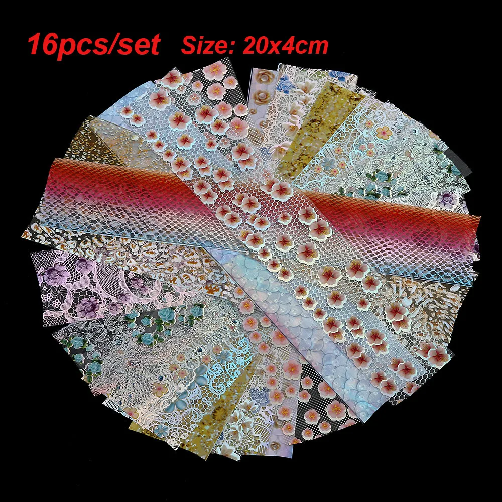 16 листов декоративных наклеек для лака сделай сам романтическая Фольга ногтей