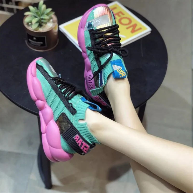 Новинка женские разноцветные носки в стиле хипстеров кроссовки на платформе