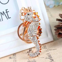 crown hippocampus sea horse cute rhinestone crystal car purse bag key chain jewelry creative party birthday gift