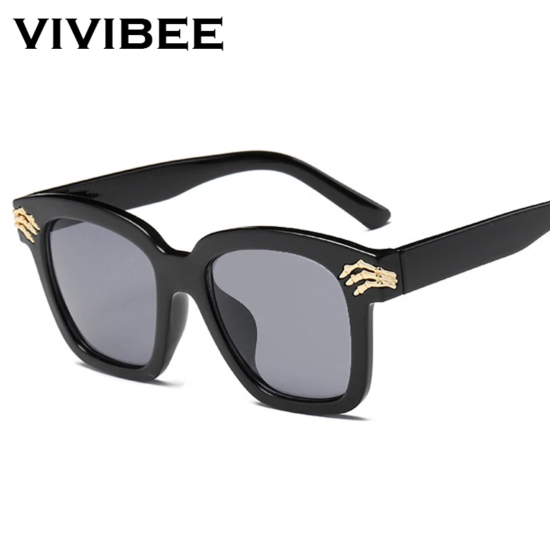 VIVIBEE трендовые женские черные череп стразы Хэллоуин солнцезащитные очки великолепные солнцезащитные очки «кошачий глаз» для дам круглые готические оттенки