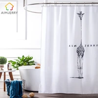 aimjerry white and black fabric custom bathtub bathroom products shower curtain liner with 12 hooks waterproof and mildewproof