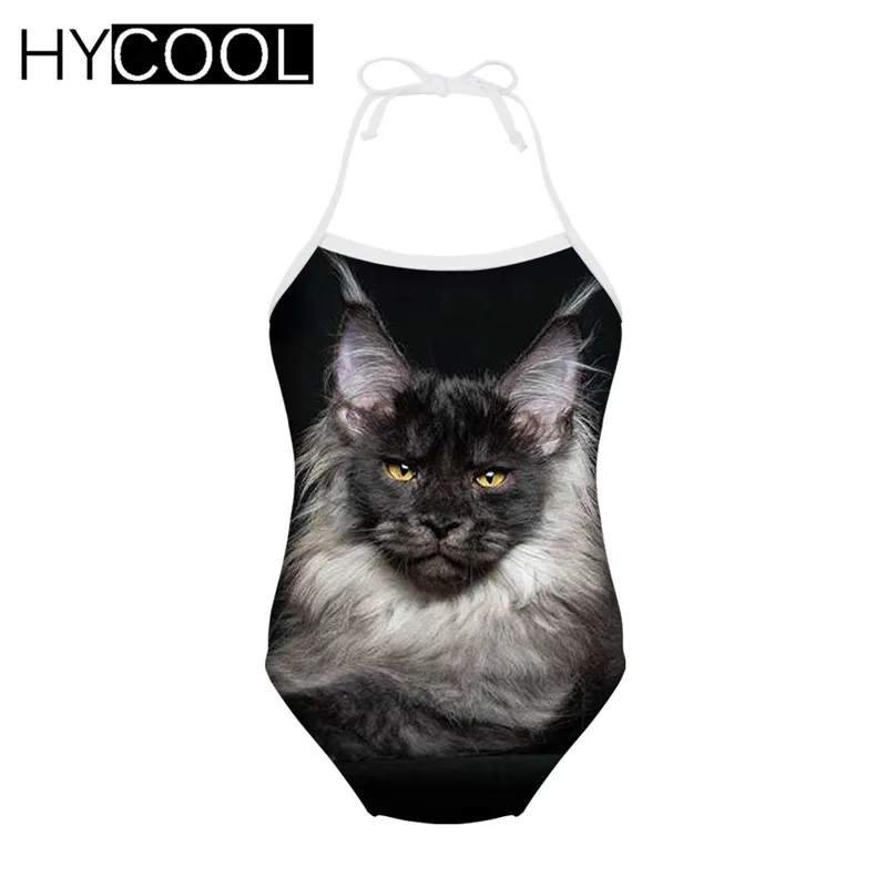 Детский купальный костюм HYCOOL каваи с принтом черного кота детский слитный
