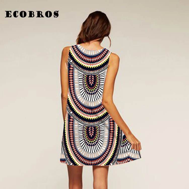 Женское платье без рукавов ECOBROS повседневное свободное в этническом стиле с