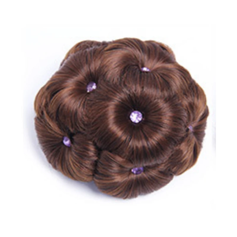 Light brown purple Макияж булочка вьющиеся волосы Женский Алмаз волос кольцо парик невесты шиньон цветы - Цвет: Light brown purple