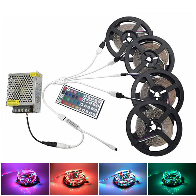 10 м 20 SMD 2835 RGB Светодиодная лента 5 не водонепроницаемая DC 12 В гибкая полный комплект + адаптер