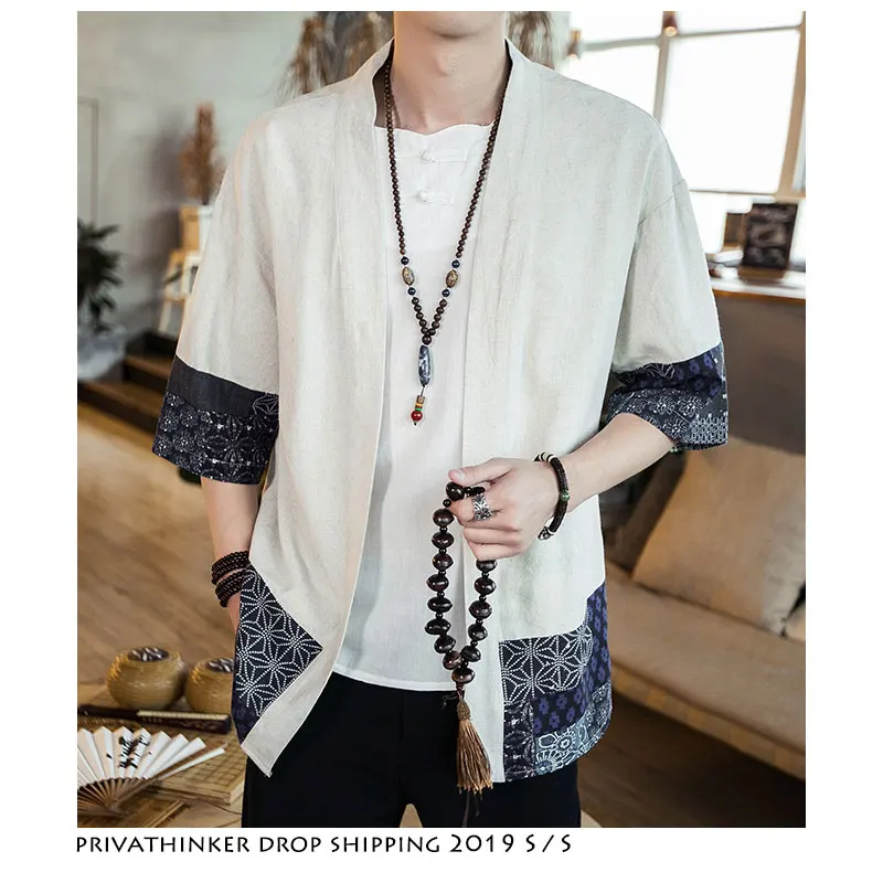 Прямая поставка мужские хлопковые цветные рубашки кимоно 2020 летние модные