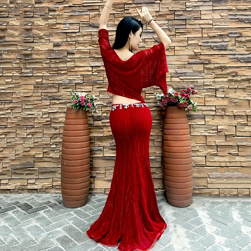 Bellydance костюм набор Болливуд нерегулярные кружевные топы Длинные юбки танец