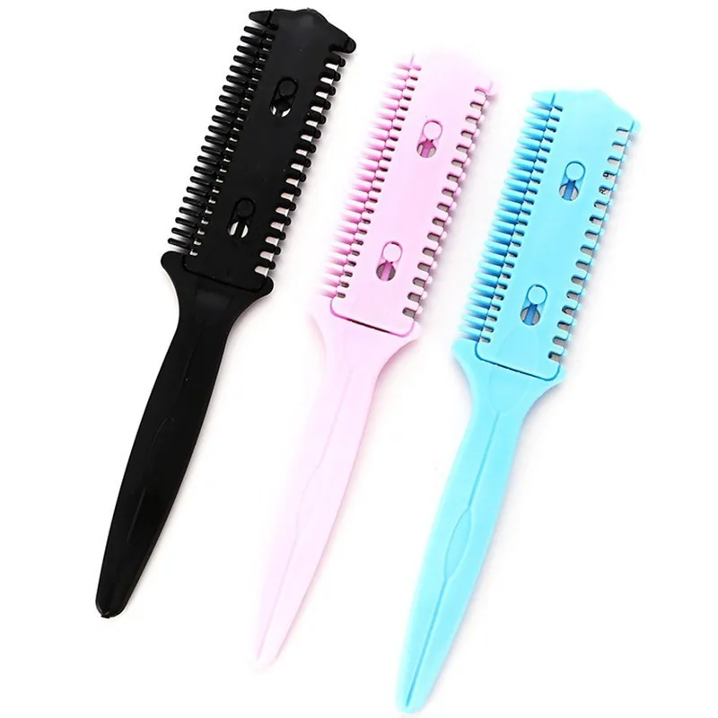 

Two-sided 1pcs Random Hair Razor Comb Handle Hair Razor Cutting Thinning Comb Home DIY Trimmer inside with Blades Hair Brush