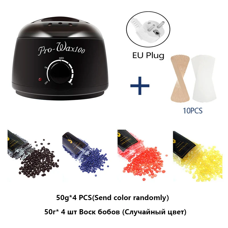 Black EU plug set 2 Электрическая машина для удаления волос, нагреватель воска, расплава, 200 г, восковые бобы, 20 шт., наклейки, комплекты для удаления волос, набор для воска, cera depilatori - Цвет: Black EU plug set 2
