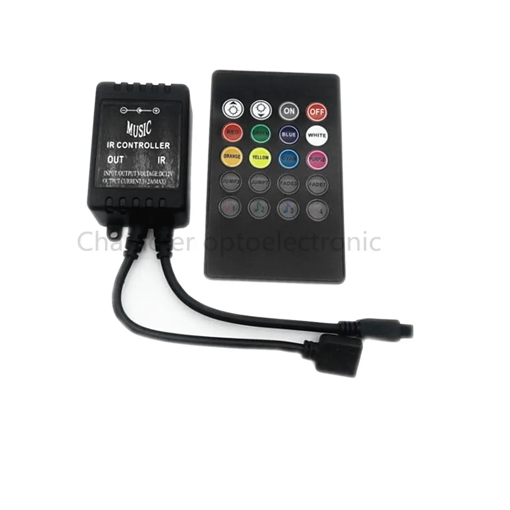 

Светодиодный RGB музыкальный контроллер DC12-24V 6A 20 клавишный Звуковой Датчик ИК-пульт дистанционного управления для 5050 3528 RGB светодиодная лент...