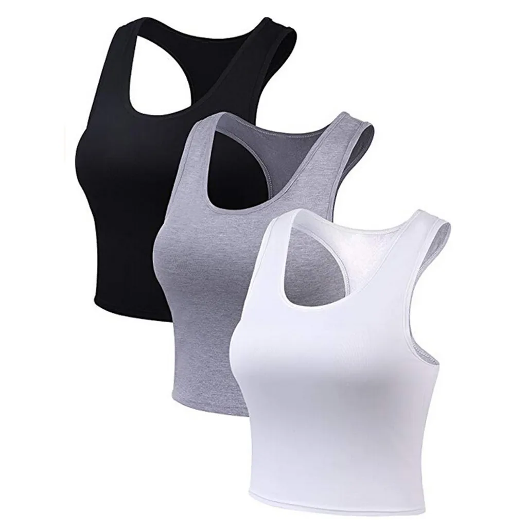 Женский топ на бретелях из 3 предметов хлопковый базовый без рукавов с u образным