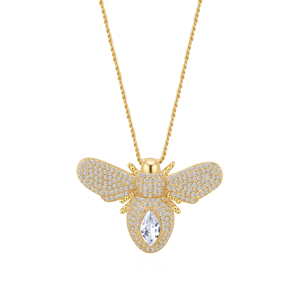

Crystals From Swarovski Orange Bee Necklace Gold Chain Inlay CZ Cute Insect Charm Pendant Long Necklace For Women Girls