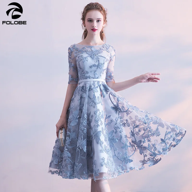 Женское Платье До Колена FOLOBE элегантное серое однотонное платье с цветочным