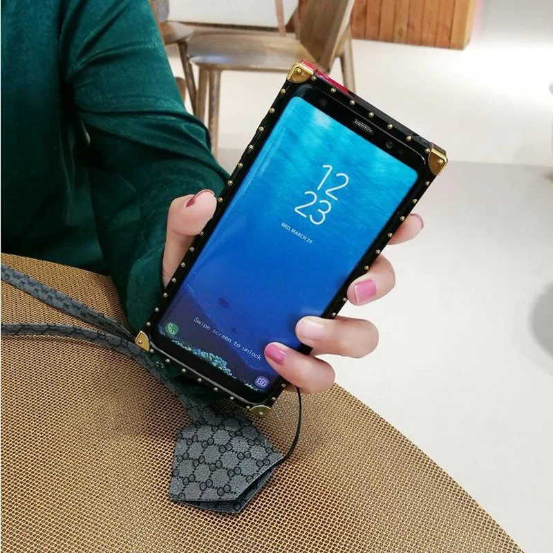 Luxury Embroidery 3D Rose Flower Phone Case For Samsung Galaxy S9 S8 Plus Note 9 Plating border Metal Rivet Square Back Cover |