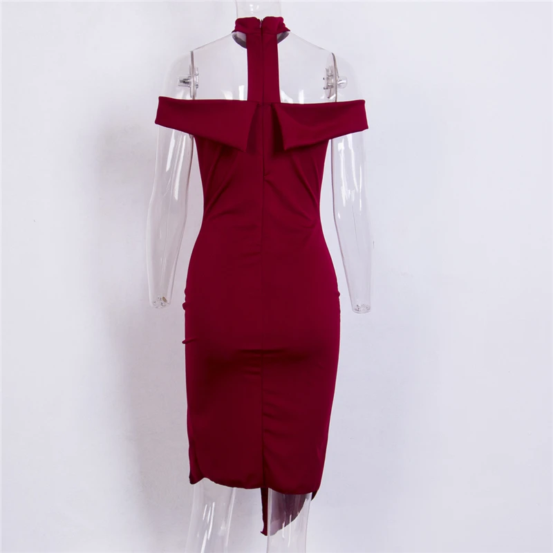 2017 осенне-зимнее женское платье черное красное с вырезом лодочкой разрезом